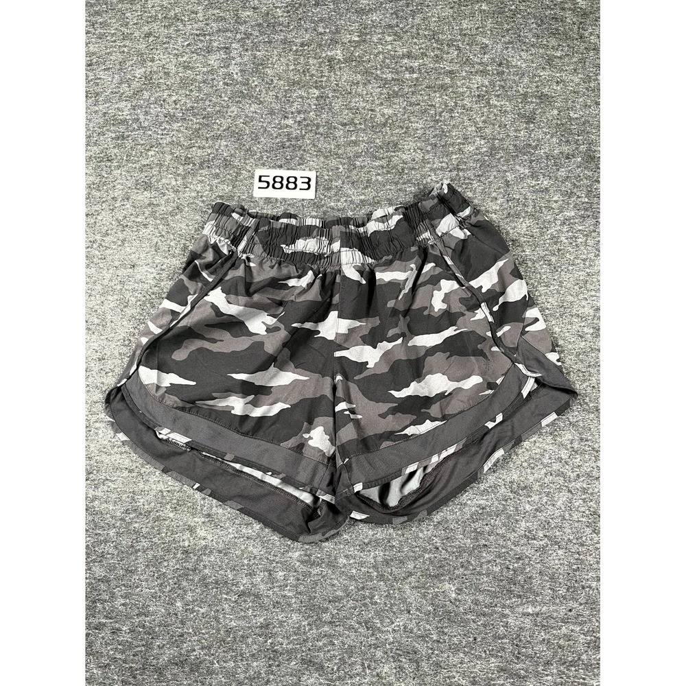 Athleta Mesh Racer Run Shorts Womens‎ Medium Black Stretch Camouflage Athletic